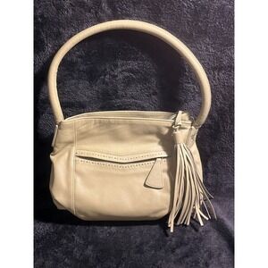 CARLOS FALCHI leather hobo bag green-beige with tassel and whipstitch detailing